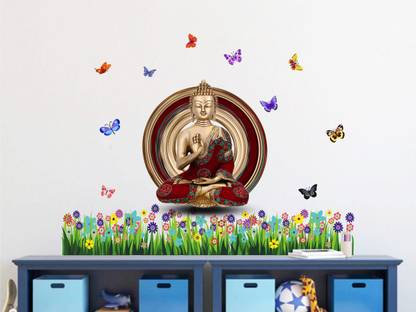 DivineDesigns 61 cm Gautam Buddha & Butterflies Sticker Self Adhesive Sticker
