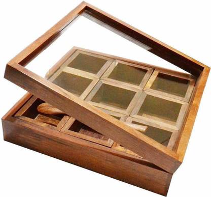 Shan Hub Spice Box with 12 Containers & Spoon in Sheesham Wood - Wooden Spice Box Set for Kitchen Masala Spice Boxes Masala Daani Namak Dani Dabba Multipurpose Decorative Boxes Storage Box