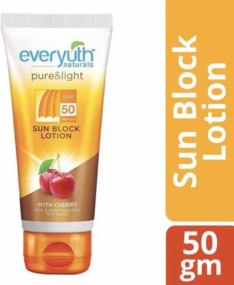 Everyuth Naturals Sunscreen - SPF 50 PA++++ Pure and Light Sun Block Lotion UVA & UVB Protection With Cherry