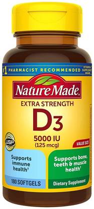 Nature Made extra Strength Vitamin D3 5000 IU (125 mcg) 180 Softgels