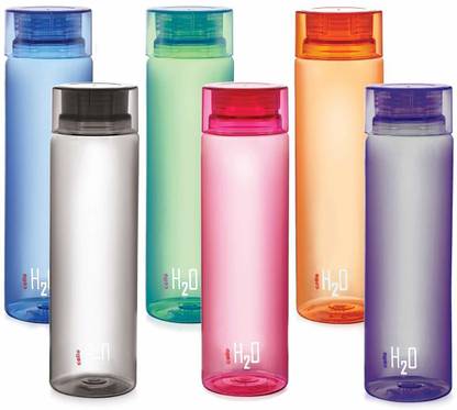 LN INDUSTRIES H2O Unbreakable Plastic Bottle Set, 1 Litre, Set of 6, Multicolour 1000 ml Bottle