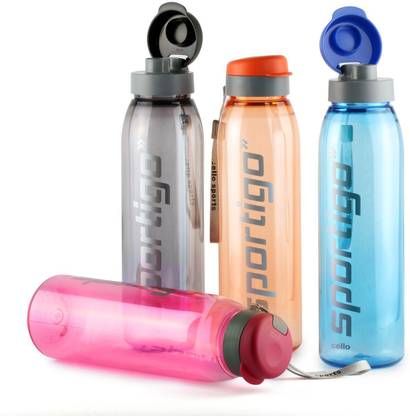 cello Sportigo Plastic Bottle, 1000ml,Set of 4,Colour 1000 ml Bottle
