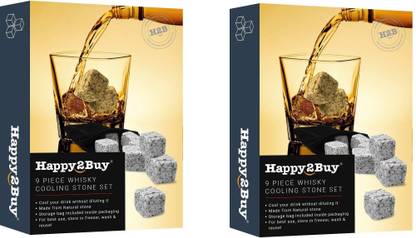 Happy2Buy Premium Granite Whiskey Stones(9 PCs x2) Set, Whisky Stones Rocks, Reusable Drink Chilling Cubes for Scotch & Whisky pack of -2 Built In Wine Cooler