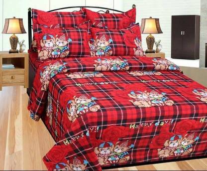 Kanha Enterprises Cotton Double Fitted (Elastic) 144 TC Printed Bedsheet