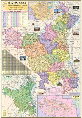 HARYANA STATE MAP size : 40"x28" inches (100x70 Centimeter) With Fact & Figure such Area, Population, Density, Literacy, Sex Ratio, District Headquarter Etc. Paper Print