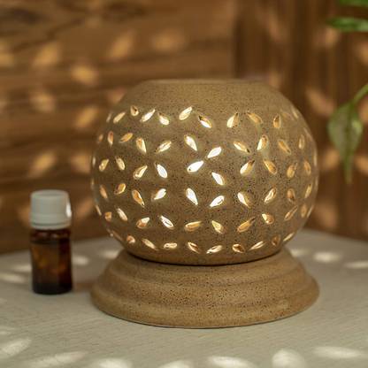 Bright Shop Floral Diffuser, Aroma Oil Ceramic Handmade Aroma Oil Burner/ Leafy/Flower Pattern Brown For Home Decor With 10 ml Fragrance Oil