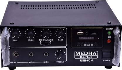 MEDHA D.J. PLUS Professional 60WATT Recording P.A. Amplifier 3 Microphones 1-Aux and 1-USB Input 60 W AV Power Amplifier