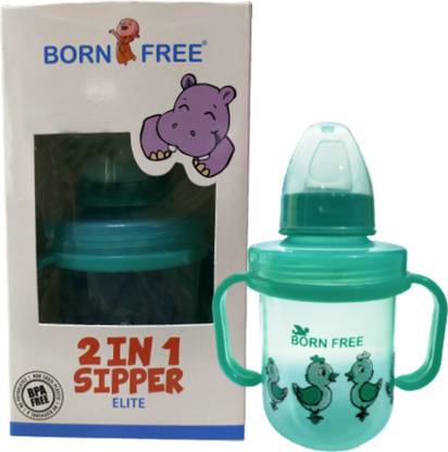 बोर्न फ्री 2 IN 1 Sipper Elite Printed Round Shape Feeding Bottle with Handle - 180 ml