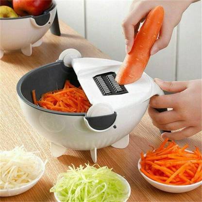 hibha 9 in 1 Multifunction Vegetable Cutter with Drain Basket Magic Rotate Vegetable Cutter Portable Slicer Chopper Grater Kitchen Tool Vegetable & Fruit Grater Vegetable & Fruit Grater & Slicer