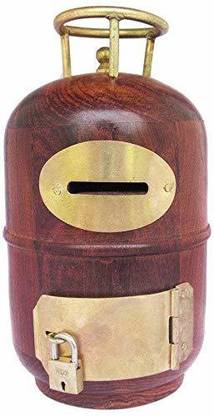 RozeMart Beautiful Children Wooden Money Bank LPG Gas Cylinder Shaped Coin Box Cash Box