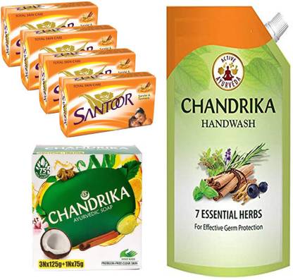 Santoor SOAP SANDAL TURMERIC, CHANDRIKA SOAP & CHANDRIKA HAND WASH