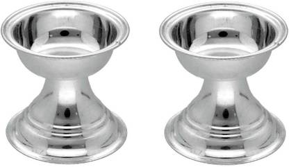 Sri Jagdamba Pearls Diva Design Plain Diyas Silver Table Diya Set