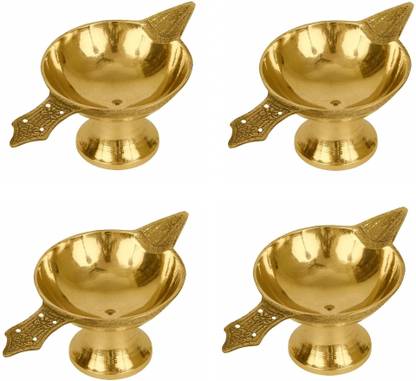 Adhvik Pack Of 4 Pcs Pure Brass ( No 2 Regular Size ) Akhand Laxmi Deepak Pital Diya /Deepak for Arti Brass (Pack of 4) Table Diya