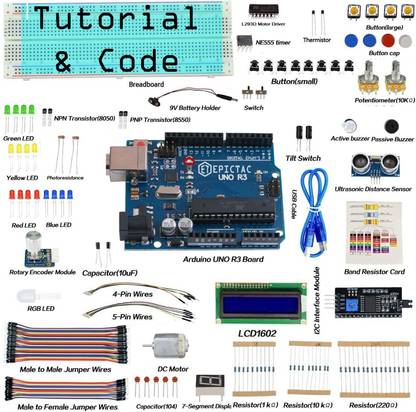 EPICTAC DIY Primary Starter Kit for Arduino UNO R3 with 27 Projects, LCD1602, IIC/I2C Module, HC-SR04, Rotary Encoder with Tutorial & Codes Educational Electronic Hobby Kit