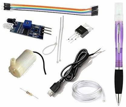 Manushre Manas Enterprises Automatic Hand Sanitizer Dispenser Machine IR Sensor, Submersible Water Pump, TIP32C, Resistor, Jumper Wire, Power Cable with Sanitizer Pen Electronic Components Electronic Hobby Kit