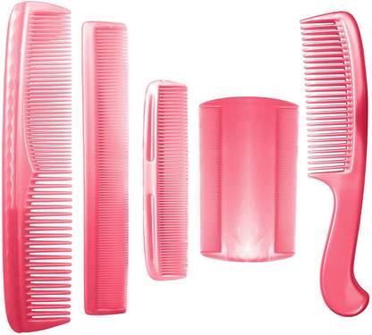 CRAZYGOL Combo Of 5 Pcs Plastic Hair Comb Set For Women And Men Use 25 Grams Baby Pink