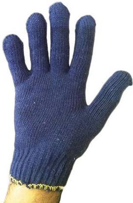 global solutions Unisex Knitted Cotton Plain Hand Gloves (White, Standard Size) Pair of 1 Synthetic  Safety Gloves