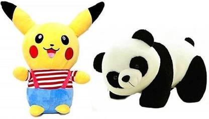 Mishka Toys Stuffed Plush Soft Toy Pokemon Pikachu with Soft Panda Teddy Bear  - 30 cm
