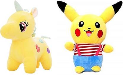 zoonio Stuffed Plush Soft Toy Pokemon Pikachu with yellow Unicorn Soft Stuff Plush for Kids  - 25 cm