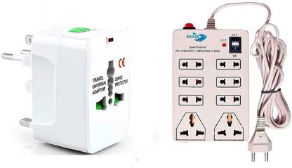 IONIX Universal Brass Pin Travel International Power Plug with Extension Board Electrical Plastic and Brass Pin Universal International Power Plugs Travel Adapter without USB and Extension Board Three Pin Plug