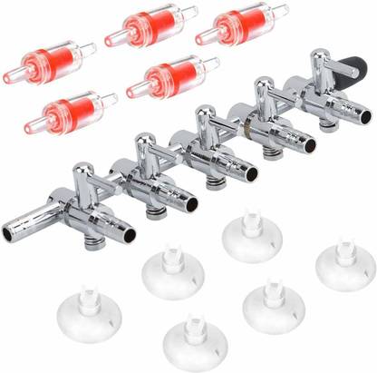Venus Aqua 5-Way Aquarium Air Flow Control Lever Valve Distributor Splitter Pump Accessories Set with 5 Check Valves & 6 Suction Cups for Fish Tank Aquarium Tool