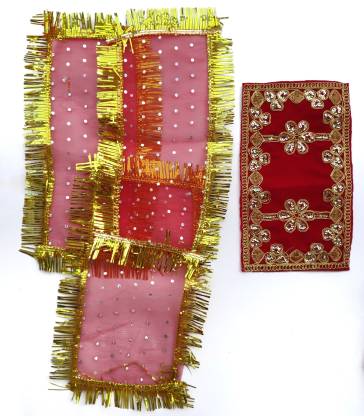 Red Pooja Chunari Cloth Size :- 20 Inches x 8 Inches Net Chunni Puja Festival Decoration Items Chunr Aasan Devi Maa MATA Chunri for Statue Choki aasan Posters Frame