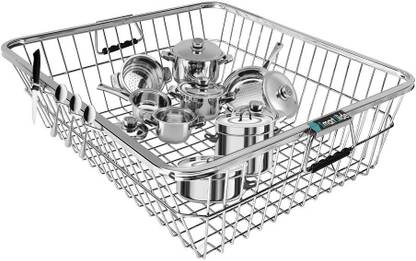KEEPWELL Dish Drainer Kitchen Rack Steel High Grade Stainless Steel Dish Drainer / Utensil Drainer Kitchen Rack / Bartan Basket / Utensil Drying Rack (Big)