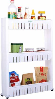 GG BROTHERS Containers Kitchen Rack Plastic 3 Tier Slim Multipurpose Storage Rack - Space Saving Storage Organizer Rack Shelf with Wheels