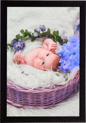 eCraftIndia Cute Baby Matt Texture UV Art Framed Ink 14 inch x 10 inch Painting