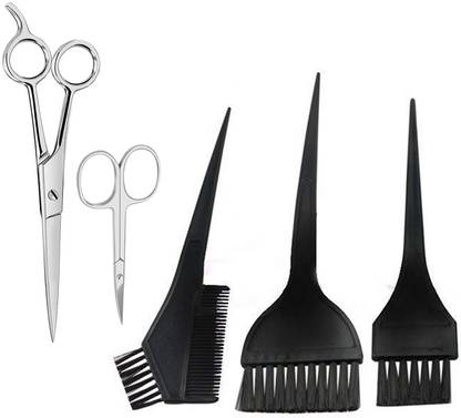 MGP FASHION Personal Care Tools Home And Professional Beauty Makeup Grooming Cutting Parlour Barber Salon Easy Grip for Men Women Kids All Purpose Scissors Hairdressing Hair Color Dye Comb Brushes Kit Combo (Set of 5, Silver) Personal Care Appliance Combo