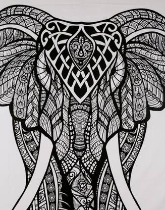 Art World Elephant Face Tapestry Single Bedsheet Bedspread Bedding Bedcover Psychedelic Boho Tie Dye Printed Wall Hanging Elephant Face Tapestry Tapestry