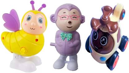 aparna's collection Push & Go Friction Powered key Cartoon Toys pack of 3 for Kids,unbreakable monkey bee helicopter(multicolour)