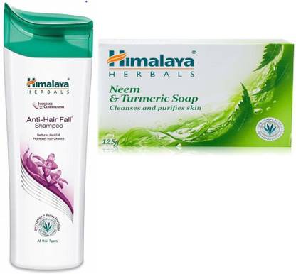 HIMALAYA Anti-Hair Fall Shampoo 400ML Men & Women (400 ml) AND Neem And Turmeric Soap, 125g