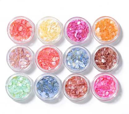 Shills Professional Nail Art 12 Colors Irregular Shell Flakes Set Natural Crushed Stone Thin Slice Gradient Gravel Shell Sheet 3d Glitter Nail Art Decoration
