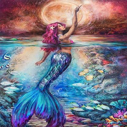 HASTHIP 5D Diamond Painting Kits,Mermaid Crystal Rhinestone Diamond Embroidery Full Drill Diamond for Home Wall Decor 30CM*40CM Oil 11.8 inch x 16 inch Painting
