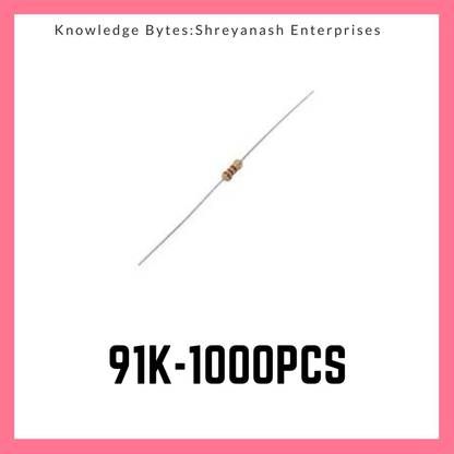 vinytics 100PCS 91K ohm(1/4W) Resistor Fixed Resistor