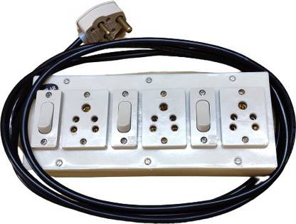 PooJay Enterprises PooJay-Assembled PVC Extension Box/Junction Box/Spike Guard with Anchor and 5Meter Cable 3  Socket Extension Boards