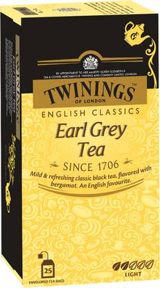 TWININGS Earl Grey Tea, English Classic Range, Light Strength, Mild and Refreshing Flavour Black Tea Bags Box