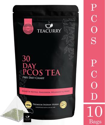 TEACURRY 30 Day PCOS Tea with FREE Diet Chart | 10 Pyramid PCOS Tea Bags, 20 Cups | Helps Cure Acne, Facial Hair Growth, Scalp Hair Loss, Hormonal Imbalance | PCOS PCOD Tea | Spearmint Tea for PCOS Herbal Tea Pouch