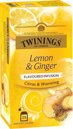 TWININGS Lemon and Ginger, Warming Ginger Spice and Zesty Lemon Flavour Lemon, Ginger Infusion Tea Bags Box