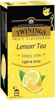 TWININGS Lemon Tea, Premium Black Tea with Lemon, English Classic Taste, Light Strength, Bright and Zesty Flavour Lemon Black Tea Bags Box