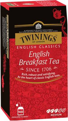 TWININGS English Breakfast Tea, Premium, English Classic Range, Medium Strength, Rich Flavour Black Tea Bags Box