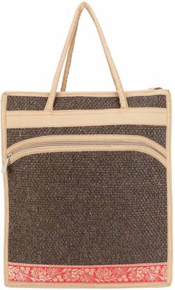LONGING TO BUY Jute Lunch Bag for Everyday Use with Top Zipper (Brown, 14 X 4.5 X 12 Inch) Lunch Bag