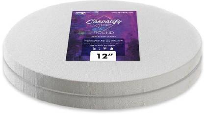 Canvasify Medium Grain Stretched Round Canvas 12" (Pack of 2) Cotton Medium Grain Stretched Canvas Board (Set of 2)