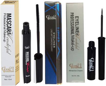 Glam21 1 WONDERFUL PROFESSIONAL MAKE - UP EYELINER , 1 WONDERFUL PROFESSIONAL MAKE - UP MASCARA ( 10 ML) , 1 LINE ART DIAMOND SHINY BLUE EYELINER