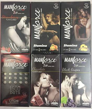 MANFORCE Combo pack ( Strawberry+ chocolate+ Orange+ pineapple+ Black grapes+ Litchi ) Condom
