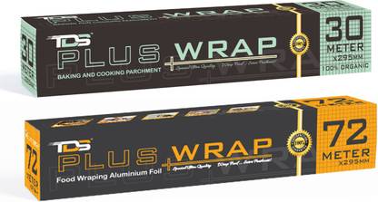 TDS PLUS WRAP 30 METER ORGANIC BAKING - COOKING PARCHMENT PAPER & 72 METER FOIL PAPER COMBO PACK 2 | PARCHMENT PAPER ROLL & FOIL PAPER FOR DAILY FOOD PACKAGING Parchment Paper