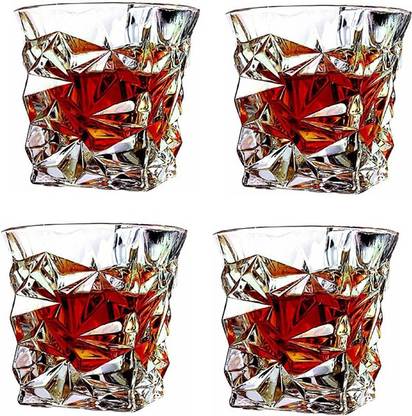 AFAST (Pack of 4) Stylish Shape Multipurpose Whisky, Water, Juice Glass Set, Transparent- W3 Glass Set Whisky Glass