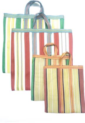 SSNIP Reusable Nylon Grocery Shopping Bags with Heavy Duty Handles ,Multicolor (2 Medium & 2 Small , Set of 4) Pack of 4 Grocery Bags