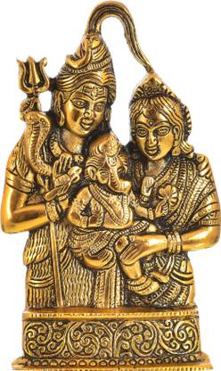 smile4ever golden colored shiv parvati statue for wall decor Decorative Showpiece  -  17 cm